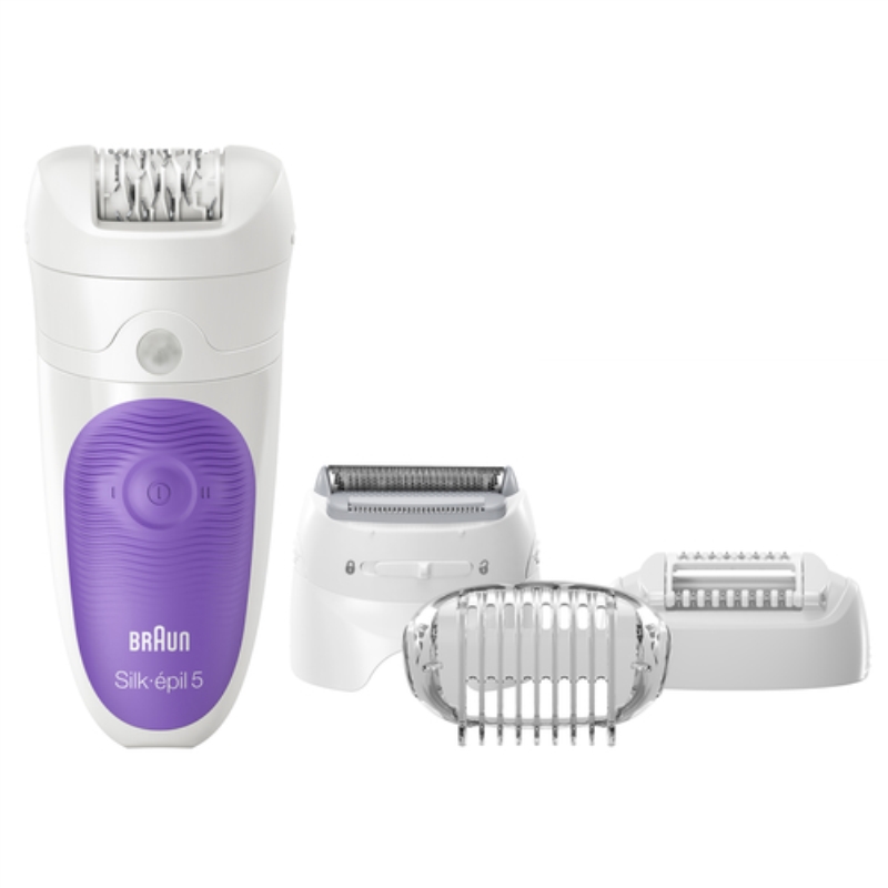 BRAUN Silk épil 5 (5541) epilatore Braun wet & dry 28 pinzette bianco e viola + 4 accessori
